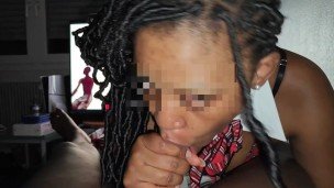 hot ebony school stepsister give me hard blowjob and eat my cum for halloween