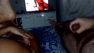 masturbating together until ejaculation, watching the black man destroying the white girl’s ass🍆⚽🥵