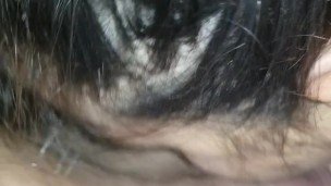 Wife gets on her knees and deep throats me and licks my balls